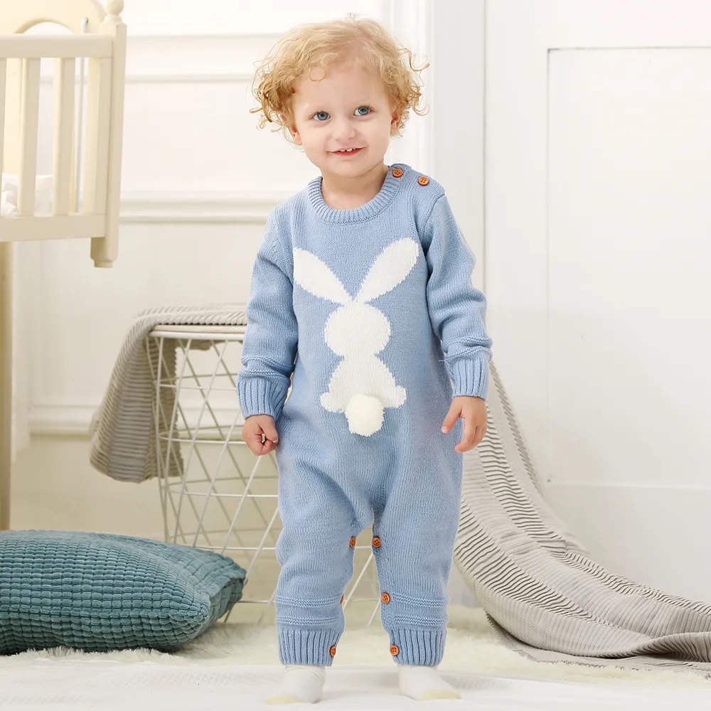 Rabbit Knitted Bunny Rompers for Newborns Jumpsuits Infant Bebes Boy Girl Long Sleeve Overalls Toddler Children's Easter Outfits