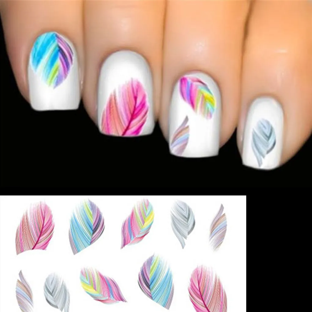 3pcs Feather 3D Nail Art Water Transfer Sticker nails accessoires Rainbow Dreams nailart for Gel Nail polish Makeup tools