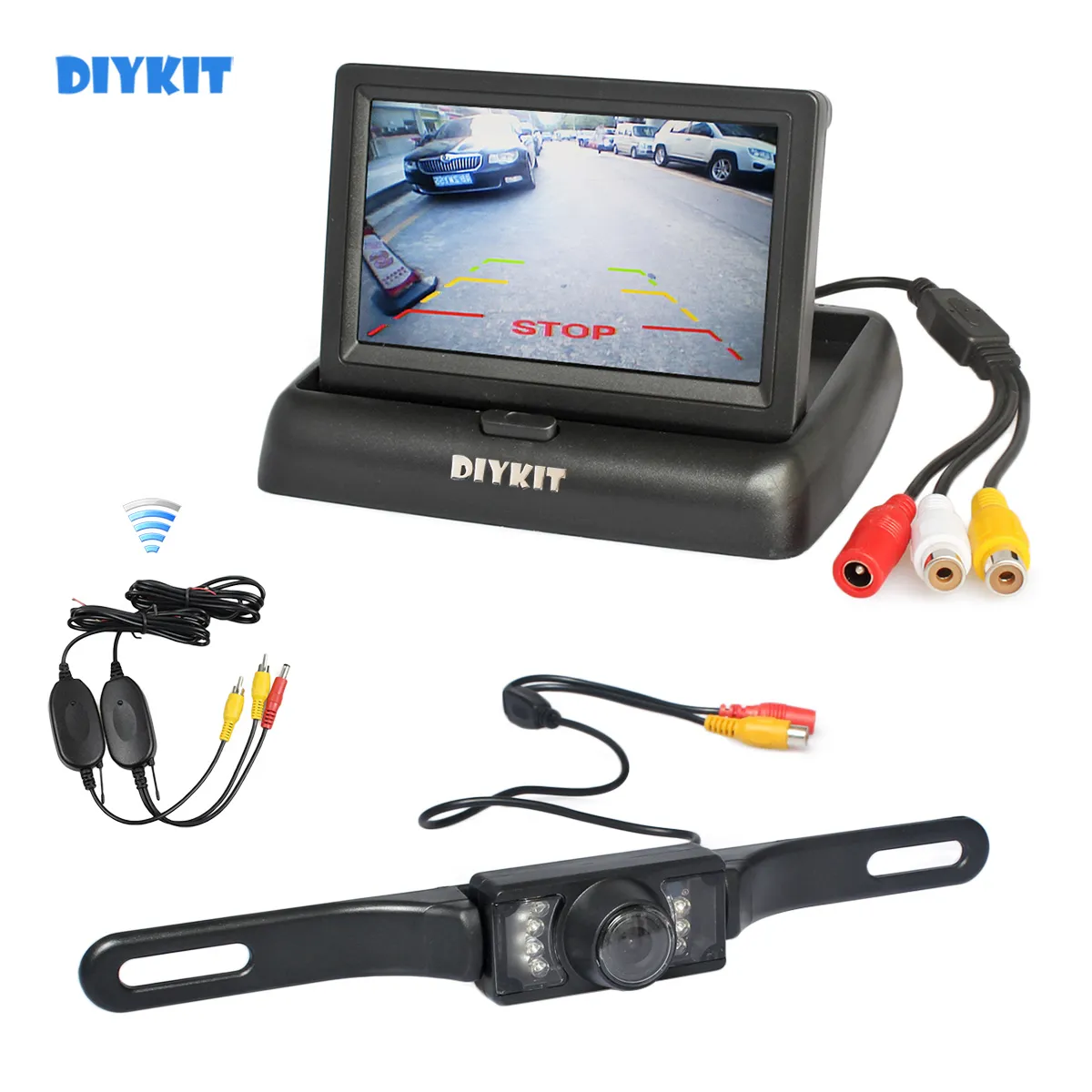 Kit de cámara de marcha atrás para coche DIYKIT inalámbrico de 4,3 pulgadas, Monitor de coche de respaldo, pantalla LCD, cámara de visión trasera de coche HD, sistema de aparcamiento