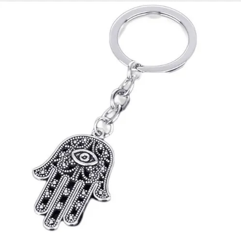 30 adet / grup Anahtarlık Anahtarlık Takı Gümüş Kaplama Nazar Hamsa Fatima El Charms kolye Anahtar aksesuarları için 19 * 17mm