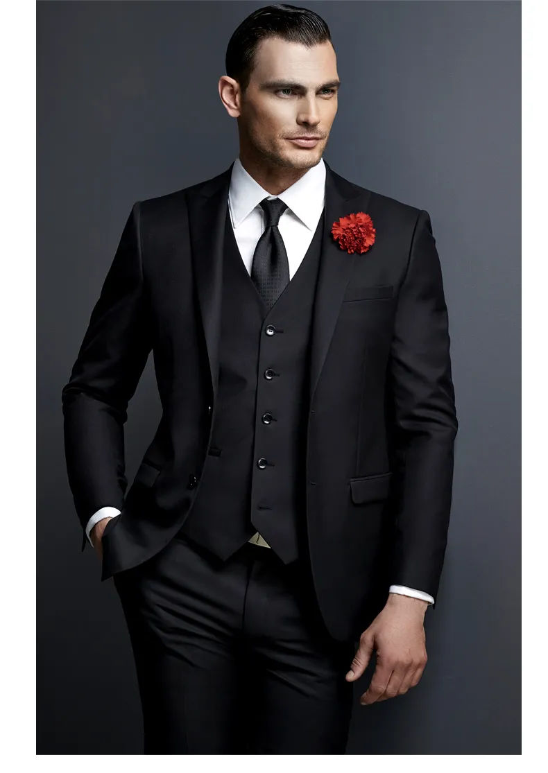 Popüler İki Düğmeler Groomsmen Tepe Yaka Damat smokin Erkekler Düğün / Balo Sağdıç Blazer (ceket + pantolon + Vest + Tie) 598 Suits