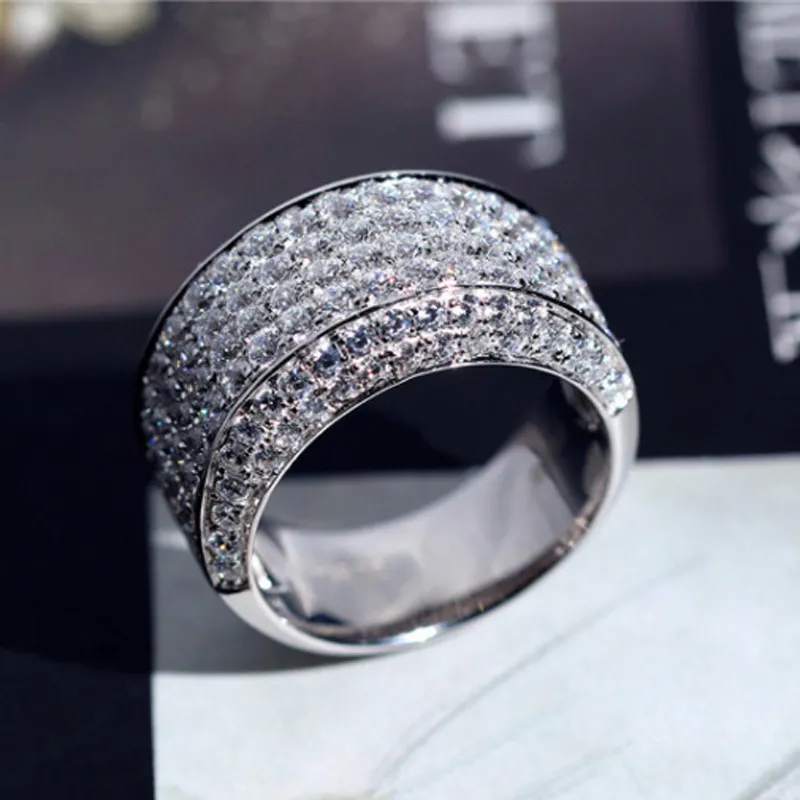2019 Complet CZ Hommes Bague Exquise Couleur Or Blanc Brillant