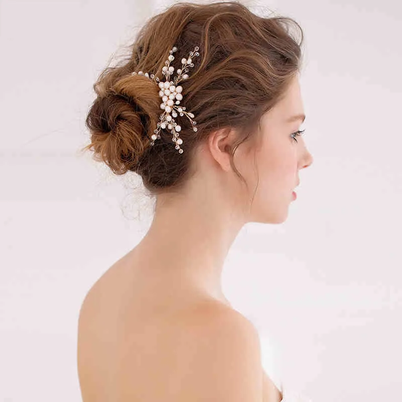 Wholesale-haftwaterパールブライダルヘアームムゴールド手作りの結婚式のヘアジュエリーアクセサリー女性のヘッドウェア