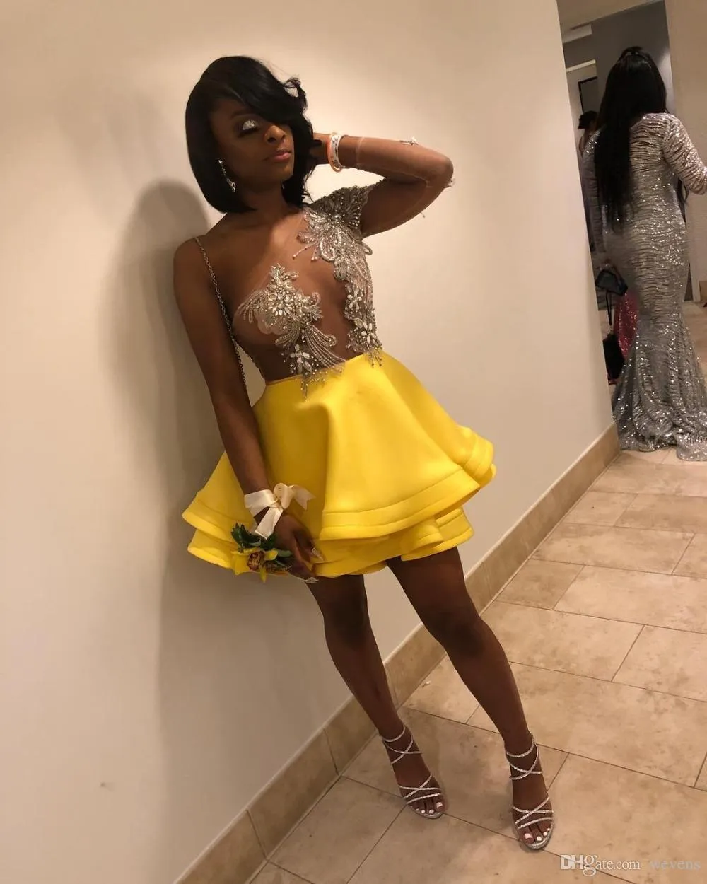Long yellow homecoming dresses sale