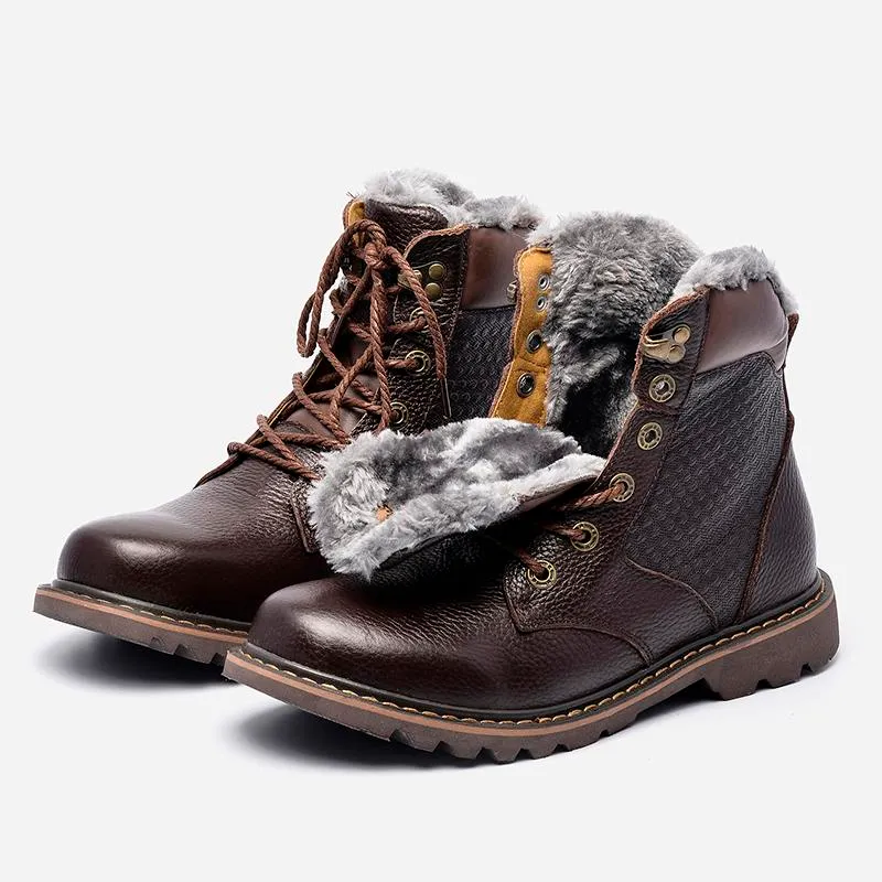 Diseñador- Tamaño 35 ~ 48 Zapatos de invierno hechos a mano de cuero natural genuino para hombres # BG1570