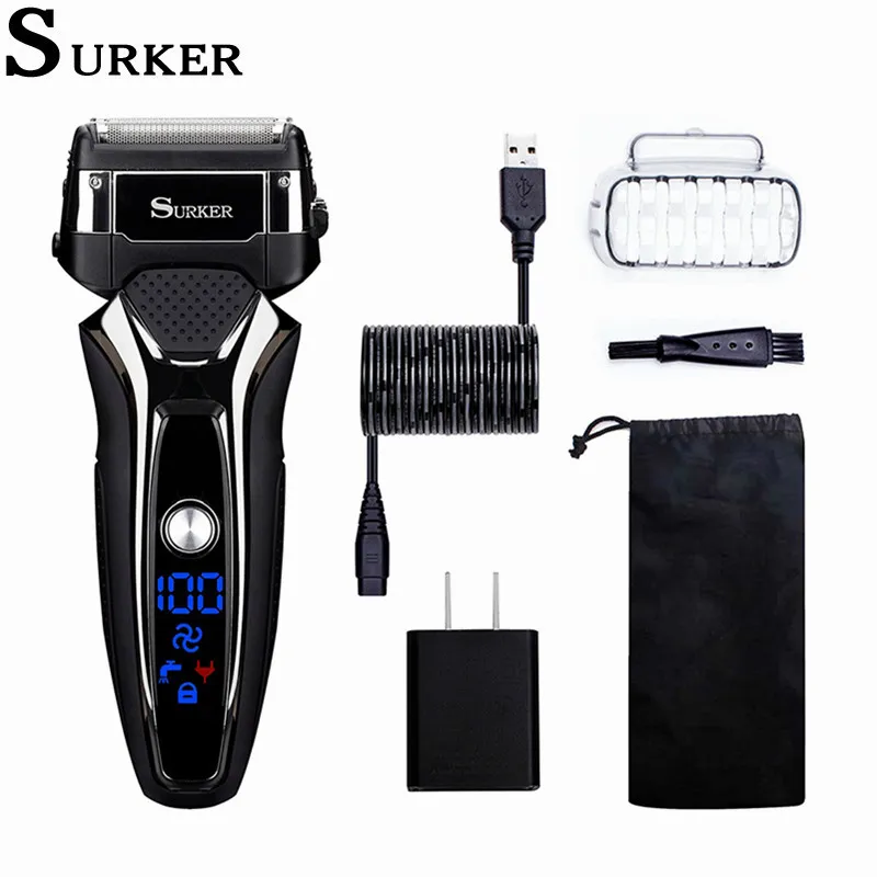 Surker RSCX-9008 Rasoio Elettrico per Uomo Rasoio Cordless Impermeabile USB Ricaricabile Rapida Macchina da Barba rasoio elettrico