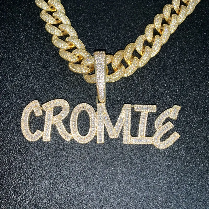 Or Argent Couleurs CZ Diamant Glacé A-Z Lettre Nom Personnalisé Collier pour Femmes Hommes avec Chaîne de Corde 24 pouces Gratuite