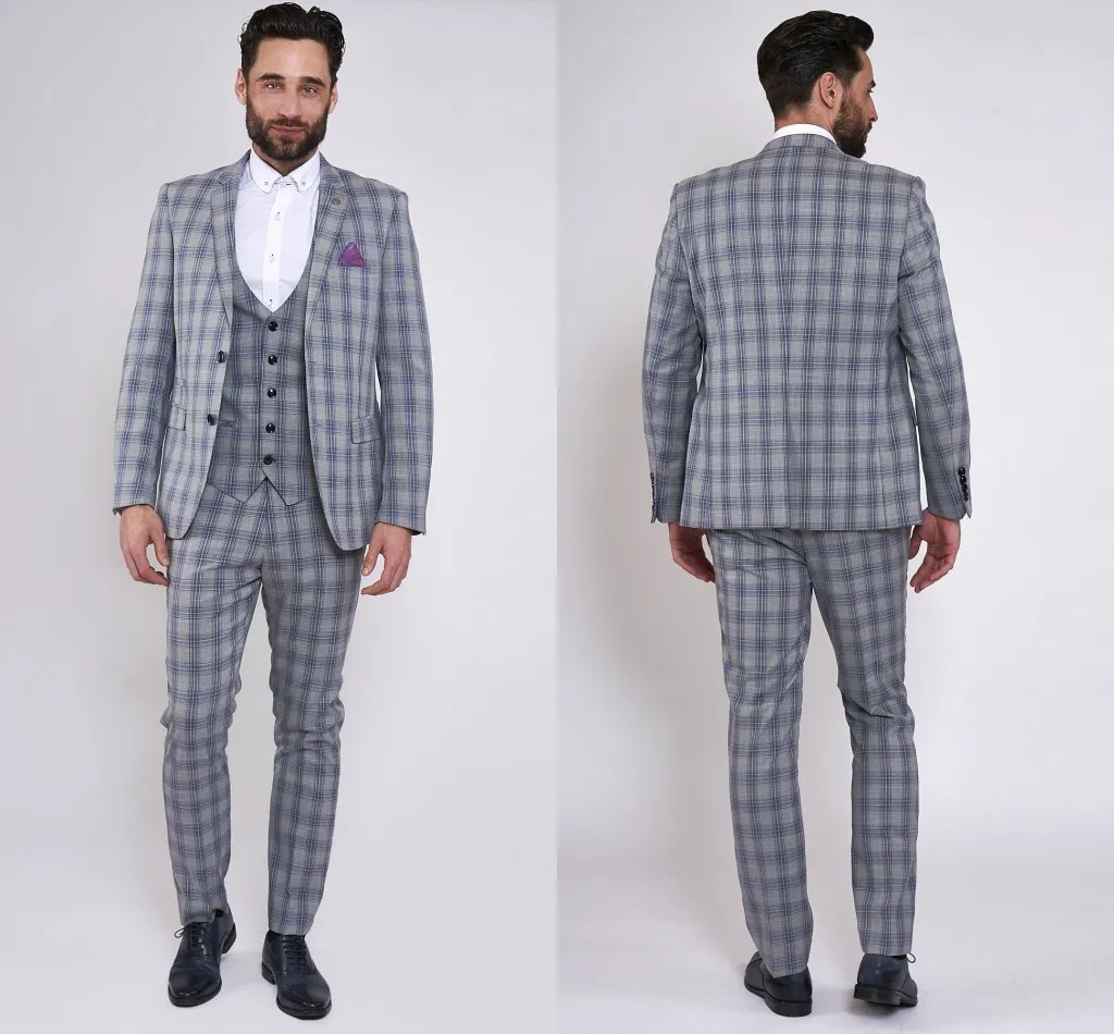 Plus Size Mens Plaid Tuxedos De Mariage 3 Pièces Revers Cranté Groom Wear Formelle Meilleurs Hommes Blazer Vestes