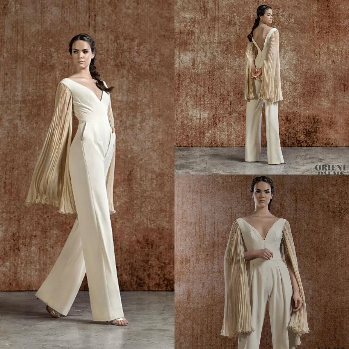 Champagne Satin Jumpsuit Formal Jumpsuits For Prom With V Neck, Long Sleeves,  Pockets, And Evening Gown From Manweisi, $102.65