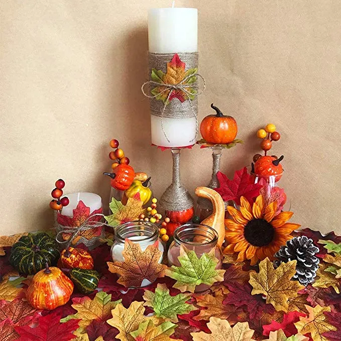 100 Foglie Artificiali Autunnali In Tessuto - Foglie D'Acero 8x8 Cm, 13 Colori Misti, Per Decorazioni Casa, Giardino, Feste Di Halloween E Ringraziamento