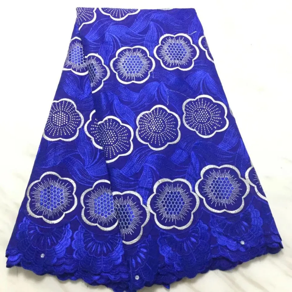 5Yards/pc Popular royal blue african cotton fabric flower embroidery swiss voile dry lace for clothes BC87-1