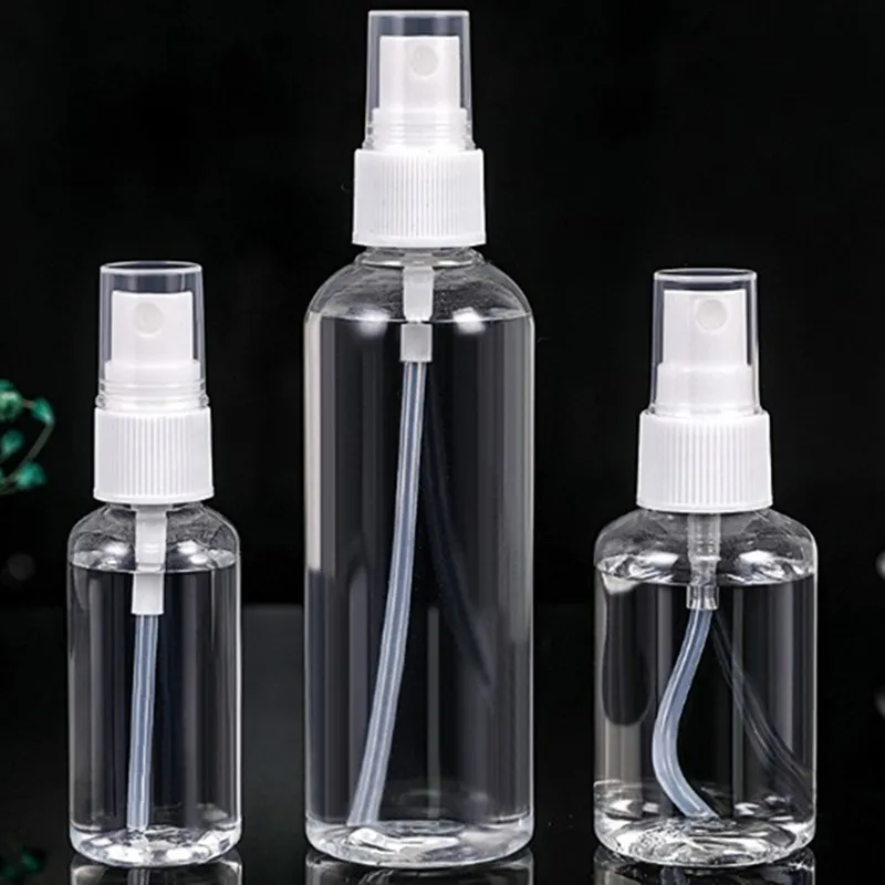 30 ml 50 ml 60 ml 100 ml 120 ml påfyllningsbar transparent plastparfymatomizer flaskor tomma sprayflaskor för resekosmetikaförpackningar