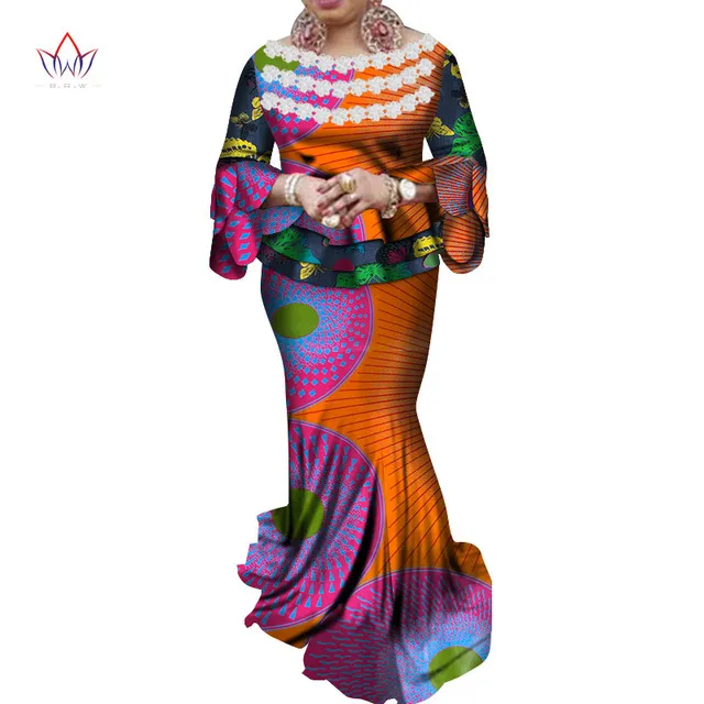 Mulheres africanas saia de saia superior plus size Dashiki 2 peça conjunto de roupas africanas para mulheres de algodão impressão de cera para festa wy4578