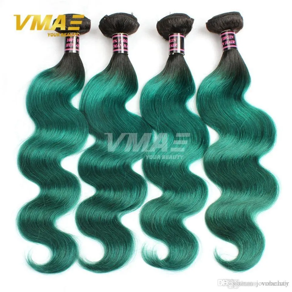 1b Зеленый бразильский кузовной волна человеческих волос 9А девственницы человеческие наращивания волос Оммре цвет бразильские волосы 3 пакета лота VMAE OPP