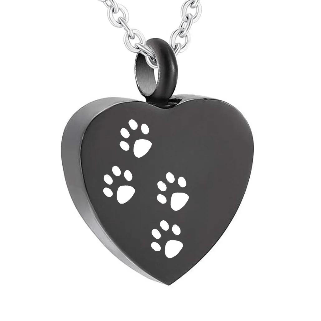 Fashion Pet Cremation Jewelry Stainess Steel Heart Keepsake Ashes Necklace Dog Cat Paw Memorial Urn Pendant 