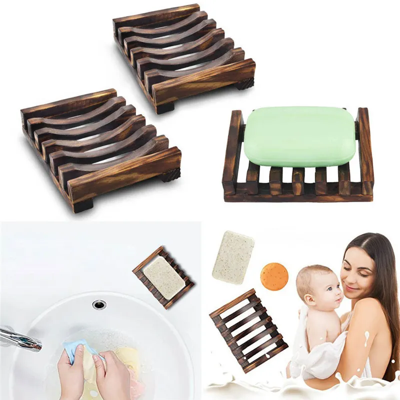 Wood Soap Hollow Rack Natural Bamboo Tray Holder Sink Deck Bathtub Shower Toilet Soap Dishes