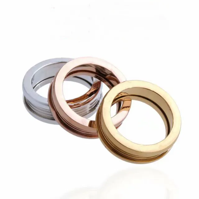 New Arrive Fashion Lady 316L Titanium steel Lettering Screw Thread Wedding Engagement 18K Gold Plated Narrow Rings Size694721080