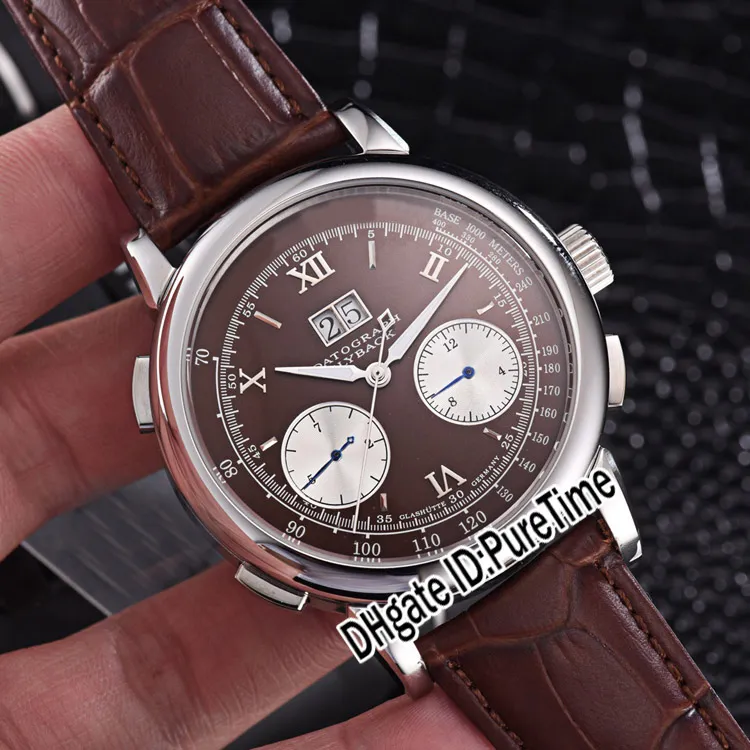 NOWY GIG DAGE DATOGraph 403 032 Automatyczna męska zegarek stalowa obudowa brązowa tarcza srebrna subdial Daytate Duże kalendarz zegarki skóra Pure272d
