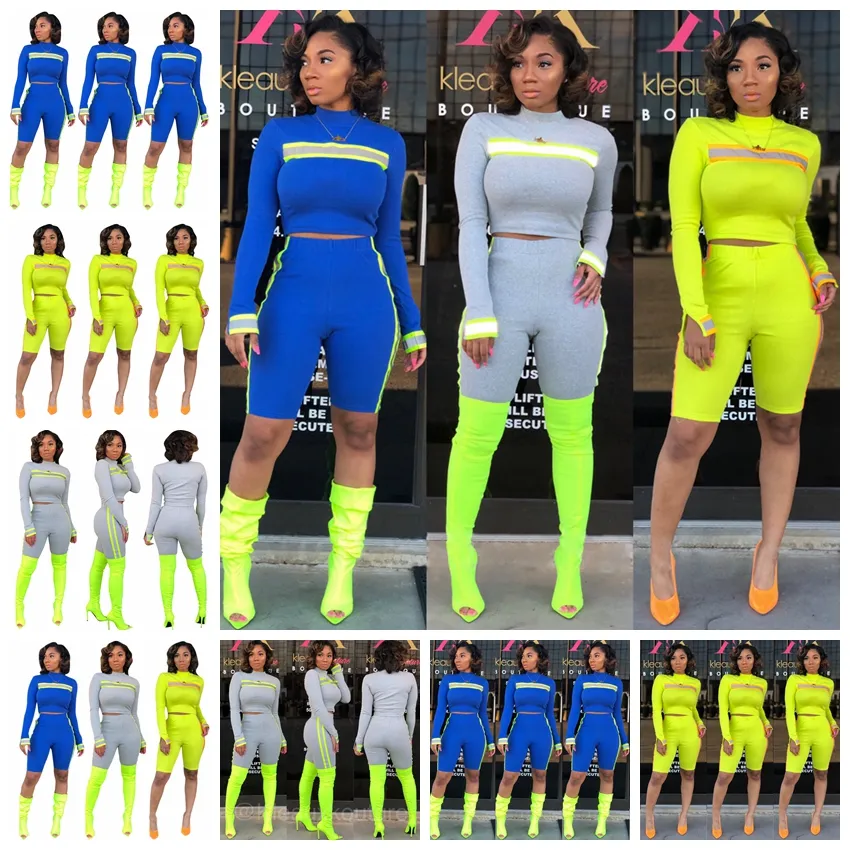 Tracksuits European solid color reflective webbing round neck long sleeve casual sports suit support mixed batch