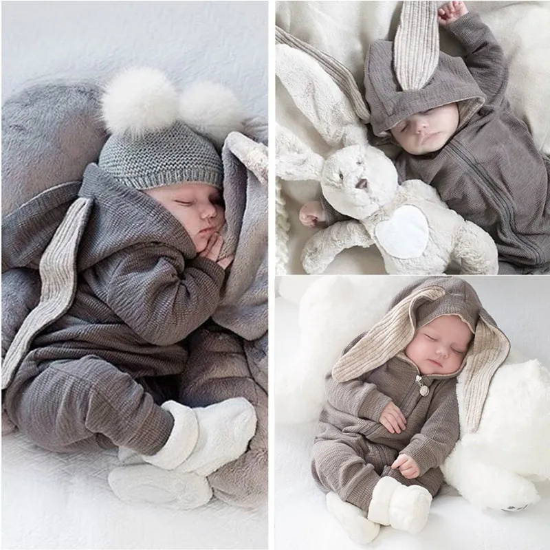 5 Kolor Cute Rabbit Ear Hooded Baby Pacyki dla niemowląt Chłopcy Dziewczyny Dzieci Ubrania Noworodka Odzież Kombinezon Kostium Niemowlak Śpiwory C5761