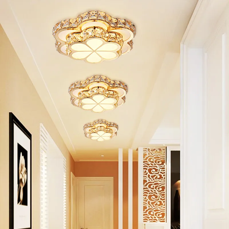 Crystal Porch Lamp 110V LED Ceiling Lights Mordern Round Flower Corridor Room Balcony Chandeliers