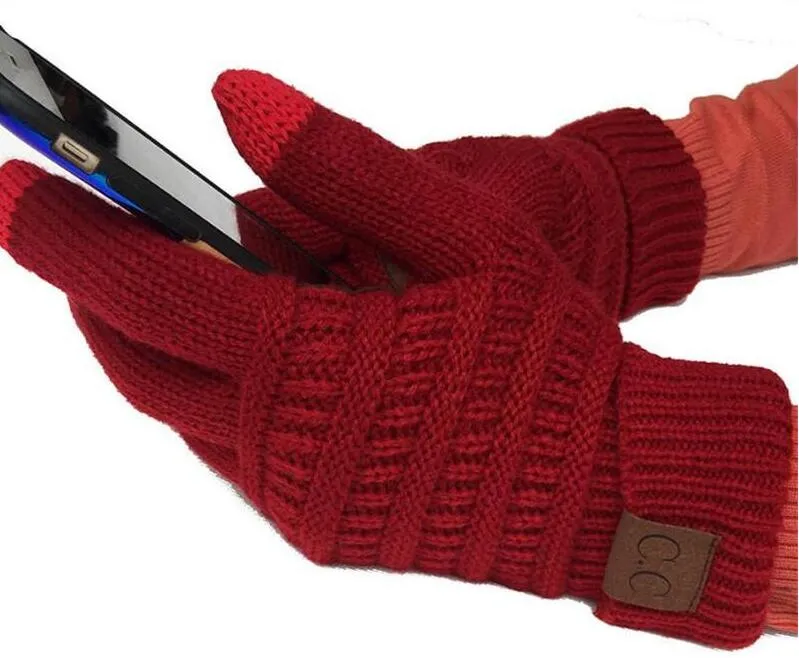 CC Knitted Winter Gloves Solid Color Unisex Touch Screen Gloves Winter CC knitting Touch Screen Smart Cellphone Five Fingers Gloves 2019