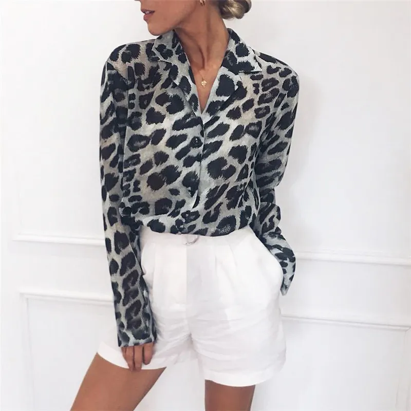 Ebaihui Women Shirt Blouses 2021 New Elegant Leopard Shirts Print Long Sleeve Chiffon Shirt Casual Office Tunic Top Clothing XFS65