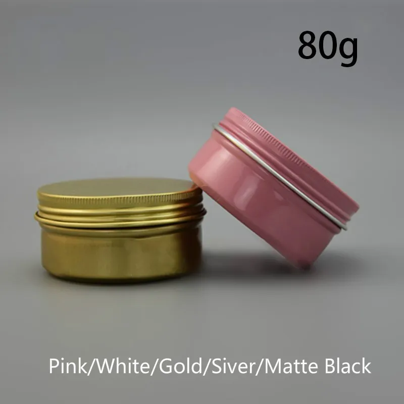 Pot en aluminium de 80g, blanc, argent, rose, noir, or, récipient de crème cosmétique, bouteille de cire vide, bouchon à vis, emballage de Lotion, livraison gratuite