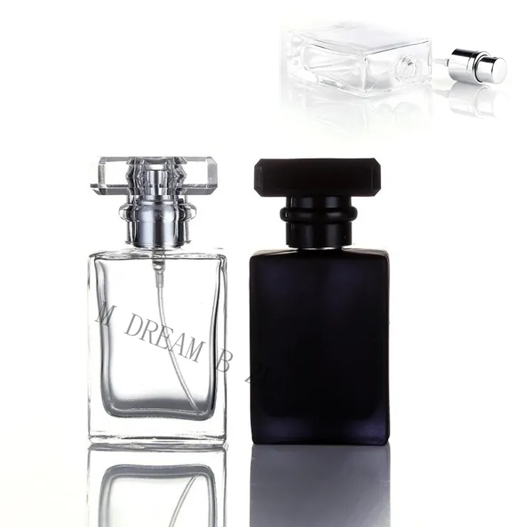 Пополняемые стеклянные распылительные флакон для парфюмерии прозрачные матовый черный пустой косметический контейнер распылитель бутылок