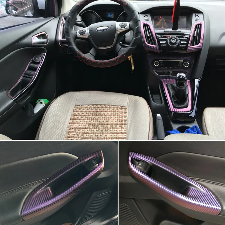 ل Ford Focus 2012-2018 لوحة التحكم المركزية الداخلية مقبض الباب 3D 5D ألياف الكربون ملصقات شارات التصميم للسيارة accessorie279w