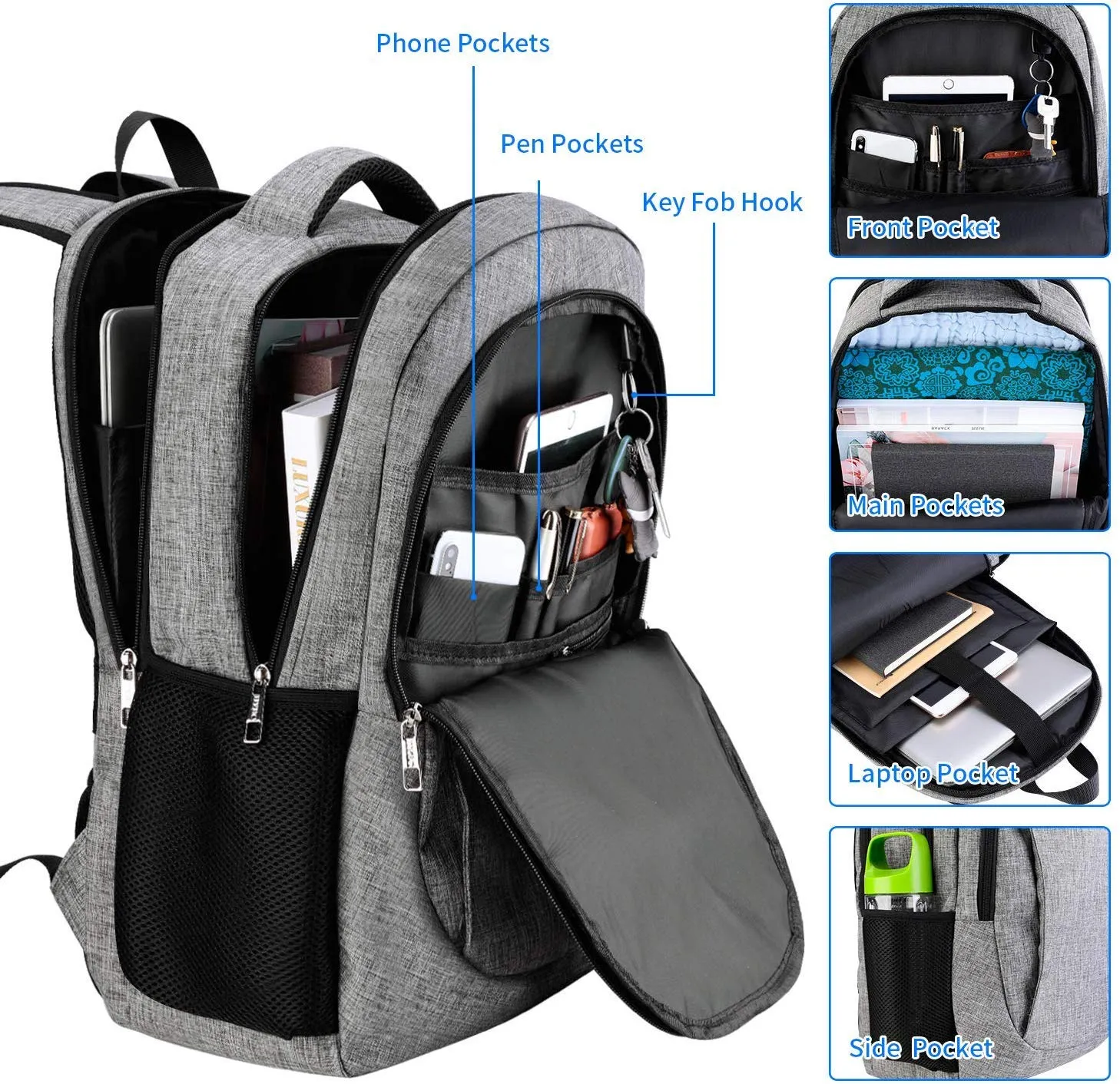 Viajes Mochila para portátil, IIYBC antirrobo de ordenador con de carga USB