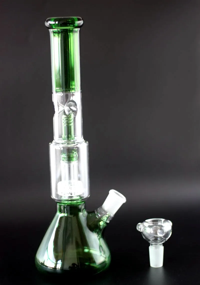 Big Glass Beaker Bongs Hookahs 13 polegadas Alto Duplo 4 Armão Árvore Perceito Tubos de Água Bong Ice Pinch Aplogas de Petróleo com Doença Difusa