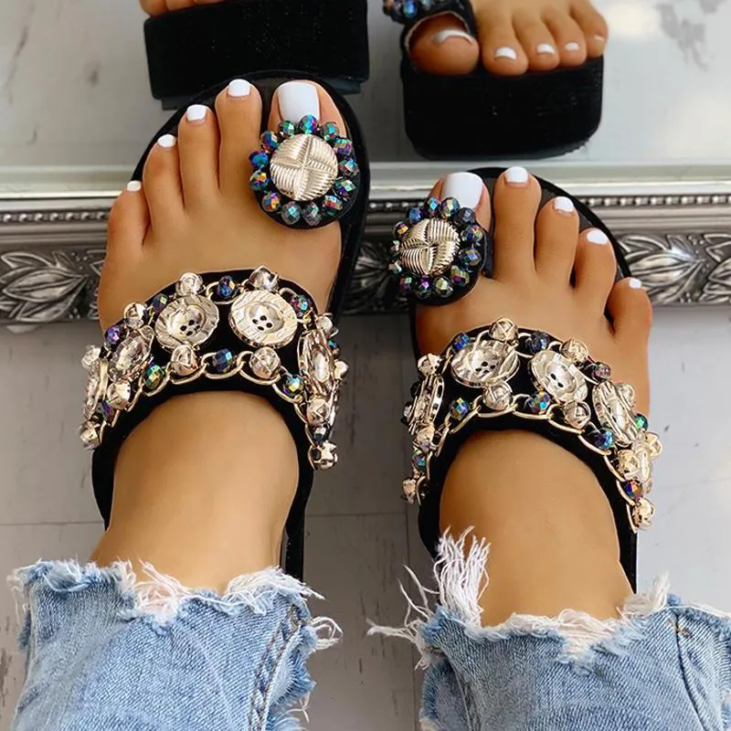 Summer Slippers Dames Slippers Casual Platform Schoenen Crystal Button Beach Wiggen Sandalen Chinelo Femme Big Size 35-42