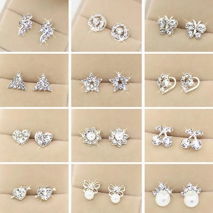 50 Style Stud örhängen Nytt mode Lovely Women Heart Crystal Ear Stud Earring smycken för charmig älskare örhänge Diamante Earing Eardro