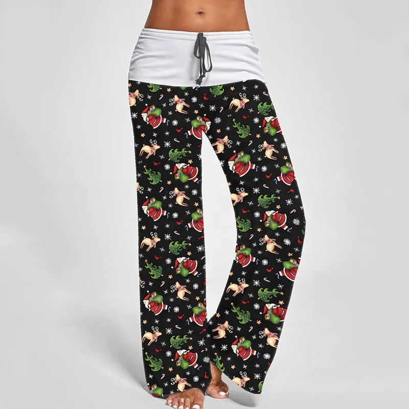 Vrouwen Kerst Pyjama Broek Zachte Dier Gedrukt Slaapbroek Losse Casual Trekkoord Nachtkleding Nacht Lange Broek Maat (S-3XL)