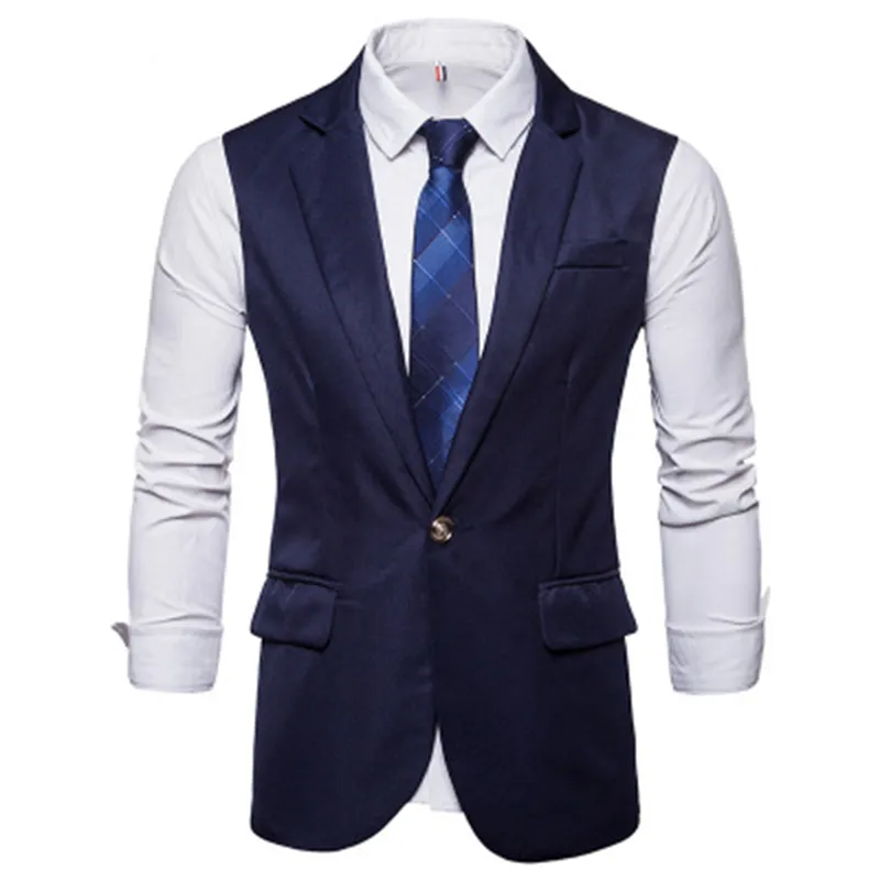 2018 New Men 's Vest Men's Long Single Button Suit Business Casual Vest 연회 결혼식 매일