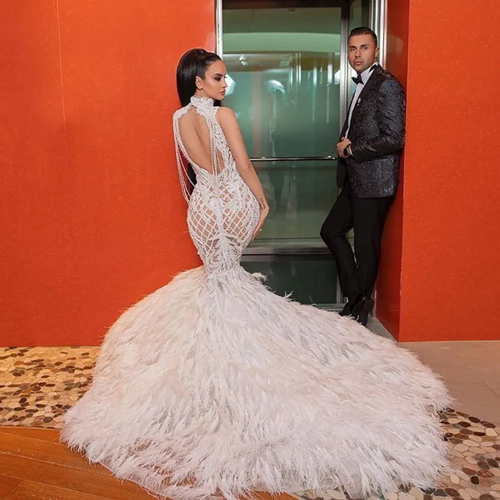 Elegante Abito Da Sposa Con Piume In Perline Di Pizzo 2024 Abito Da Sposa Con Cerniera Da 106 29 DHgate