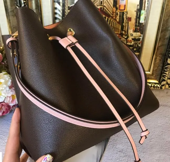 2019 Fashion genuine leather bucket bag women famous designer Drawstring handbags flower printing crossbody purse