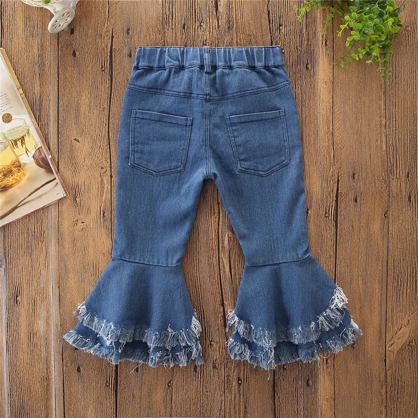 Pantalones para ni as Pantalones de mezclilla para ni os 2019 Nueva moda Chica Borla Flare Ni os Jeans Baby Boutique Pantalones Ropa Z01