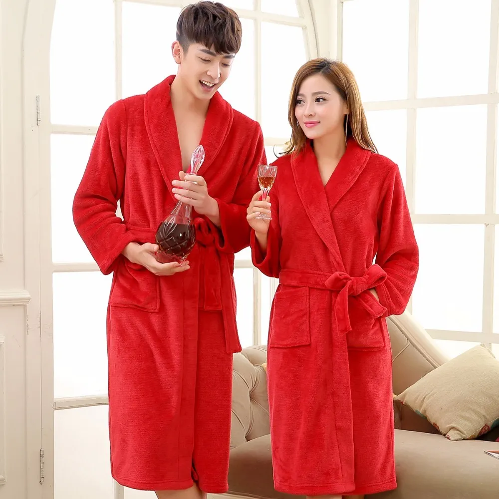 Coral Fleece Flannel Long Robe Main Red