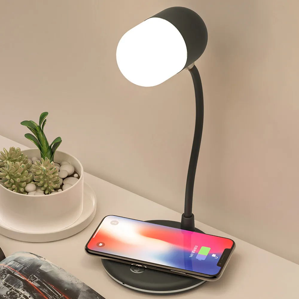 3 in 1 flexibele LED Desk Lamp USB Opladen met draadloze oplader Bluetooth Luidspreker Table Light Smart Touch Dimmer Lighting Phone Chargers L4