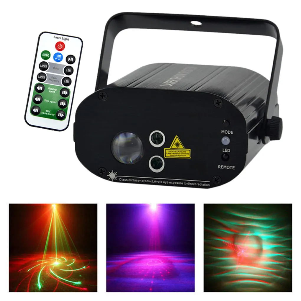 AUCD Mini AC 110-240V 3W RGB LED-lichten 20 Patronen IR Remote Voice Control Mini Projector Machine Laser Stage Verlichting W-20RG