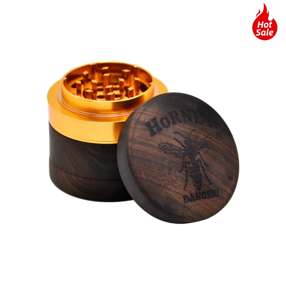 Rose Wooden Smoking Grinders 60MM 4 Piece With CNC Aluminum Teeth Handmade Metal Tobacco Wood Grinder Suit Silicone Smoke Pipes Accessories