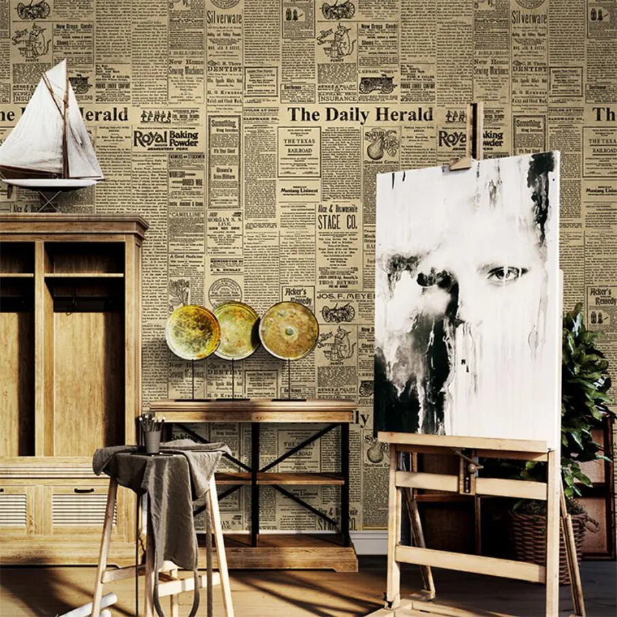 Beibehang New Vintage Wallpaper Industrial Style Personality English  Alphabet Newspaper Full Wallpaper Restaurant Bar Wallpaper From Yi110,  $57.29 | DHgate.Com, image size:900x900