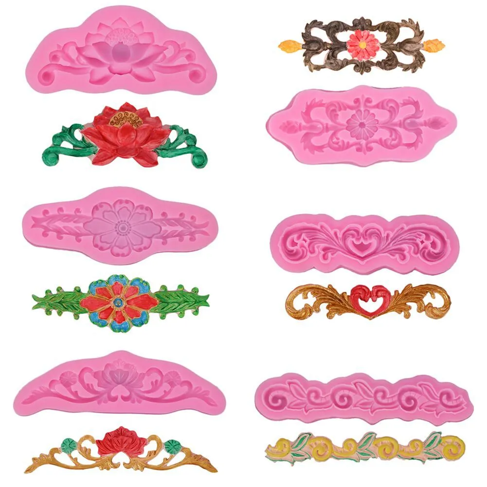 Cake Fondant Decoration Tools Mould Baroque Scroll Relief Border Silicone 3D Leaves Cupcake Topper Decorating Candy Chocolate Gumpaste Mould