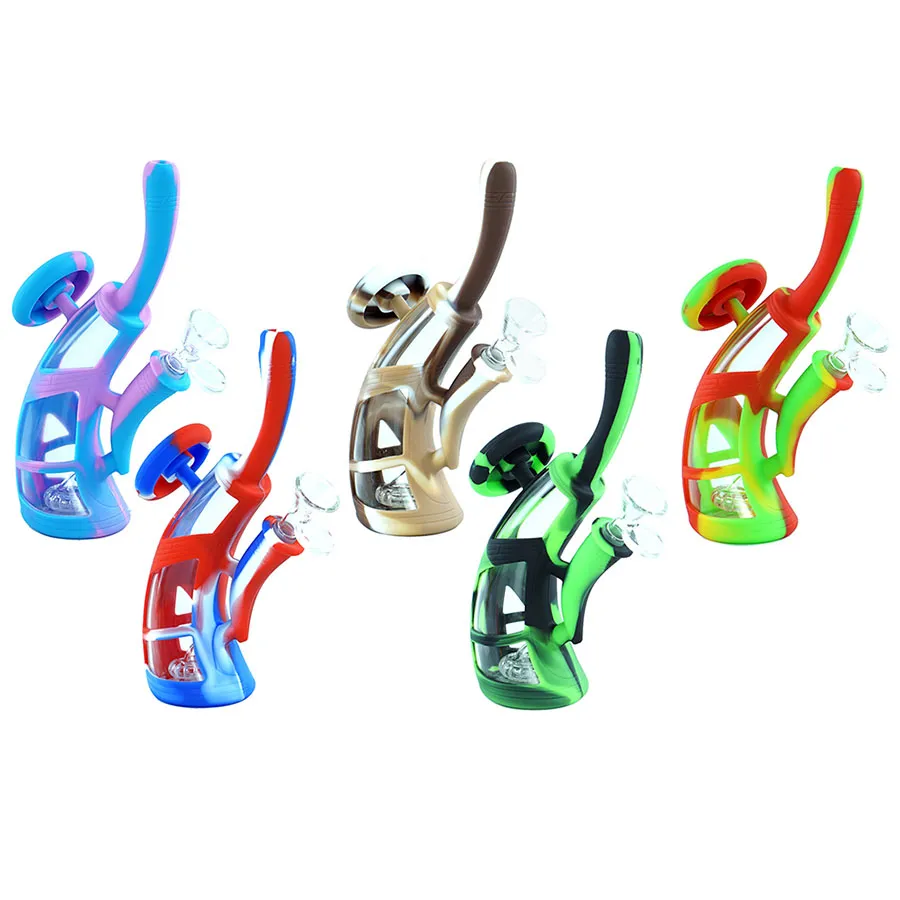 8 '' Nieuwe Onbreekbare Glazen Bong 205mm * 60mm Siliconen Waterpijp Smoking Bong Pipe DAB RIGHT MET GLAS KOM ROKEN TOBACKER OIL RIGS