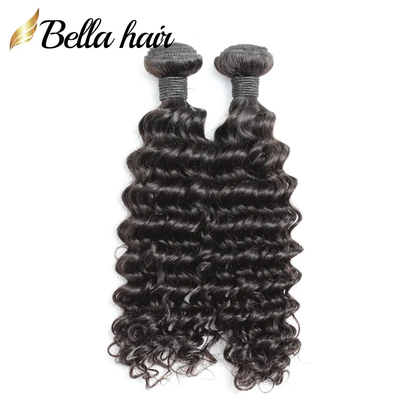 Nieprzetworzone ludzkie dziewicze wiązki włosów 10 "-28" Indian Hair Extensions Podwójne Wątek Naturalny Kolor Głębokie Wave Bella Włosy