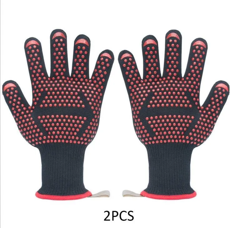 Fashion-BBQ Gloves Insulated Kitchen Tool Heat Resistant Glove Oven Pot Holder BBQ Baking Cooking Mitts Five Fingers Anti Slip sold by pcs