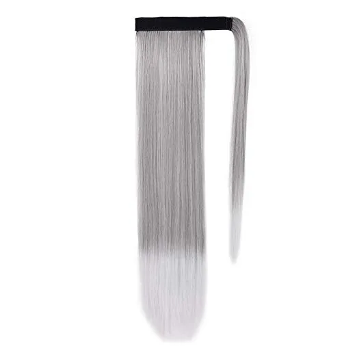 Custom gray Human Hair Pony tail hairpiece Clip On silver grey Brazilian Virgin Hair straight ombre Pony tail Hair Extensions