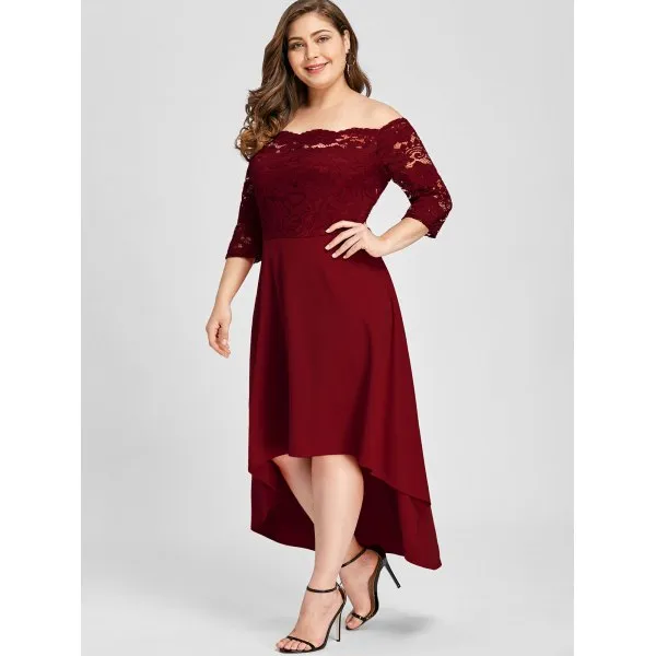 Burgundy Off-Shoulder A-Line mom prom dresses with Chiffon Long Sleeves - Plus Size